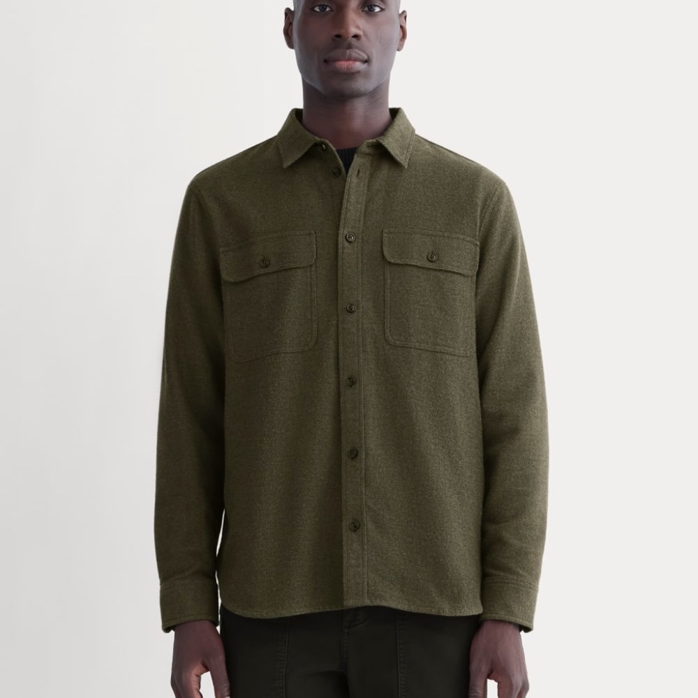 Everlane Men's Heavyweight Overshirt, Uniform Sweater in Heathered Green, Medium